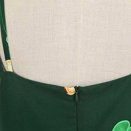 Vestido de dia feminino Patricks Vestido de estampa vintage Spaghetti Strap Sleesess Empire Waist Green Shamrock A-Line Midi