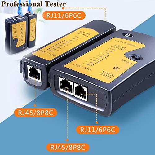 LEATBUY RJ45 KIT CRIMP KIT CRIMPER CAT5/CAT6 Ferramenta de crimpagem definida para RJ11/RJ12 Passe pelo cortador Ethernet com conectores de 50 pcs, 50pcs Covers de rede LAN Wire Striping