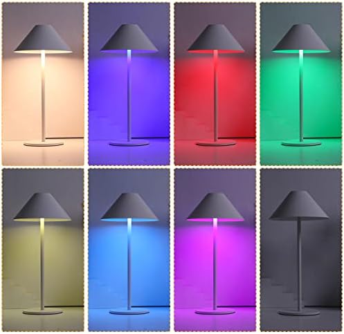 Lâmpada de mesa RGB Modern LED sem fio e recarregável Bateria de toque lâmpada com controle remoto, luz noturna, concha de metal, design minimalista, para jantar/mesa de café/restaurante/quarto/acampamento-branco