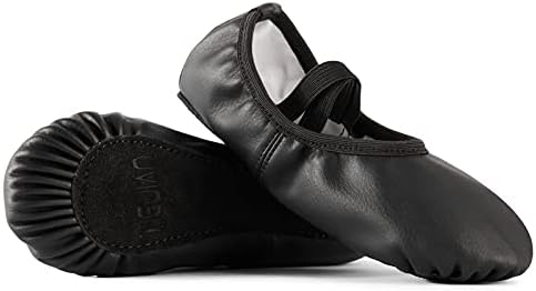 Sapatos de balé de couro Vicvik para meninas - Sapateiros de balé de ioga Sapatos de pratice de dança plana para criança/crianças