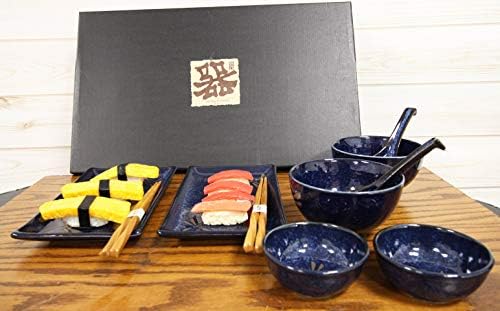 Presente EBROS Japanese Mino Ware Tombo Dragonfly Blue Porcelana Sushi Dinnerware 10pc Para 2 pessoas pares de pratos