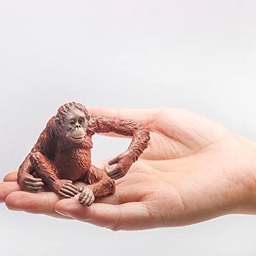 Estatuetas realistas de macaco figurina gibbon Monkey Animal selvagem e estatueta de árvores para decoração de desktop de coleção, pacote de 4