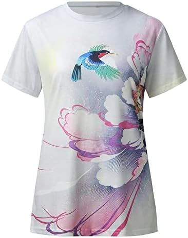 Uikmnh Tees feminino Crewneck de manga curta camisa de verão Casual Floral