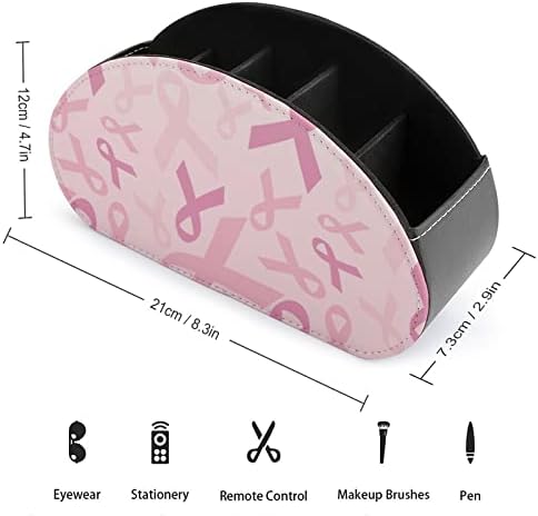 Consciência do câncer de mama rosa suporte de controle remoto moderno com 5 compartimentos PU Couro Muti-funcional organização