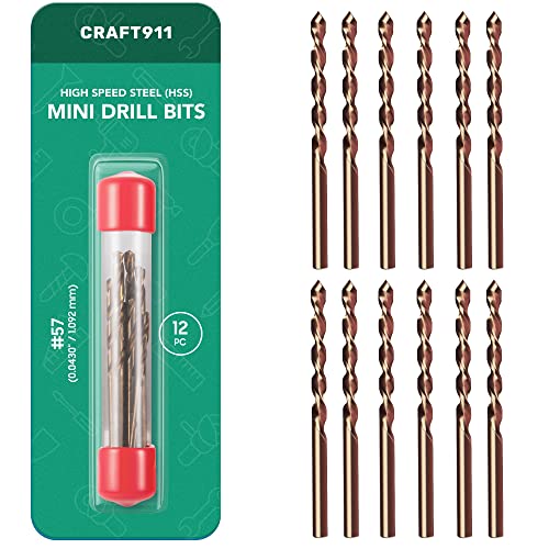 Conjunto de bits para exercícios micro #57 - Mini Bit Bit Bit Bit para Ferrilha de Mão de Mão Pin Ferramenta Rotária | Pequenos bits de perfuração para plástico, metal macio - 12pc