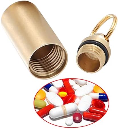 2PCS Brass Pill Suport Chavechain Recipiente de comprimido à prova d'água com chave de comprimido de anel para o recipiente de pílula para camping de viagens ao ar livre Uso diário