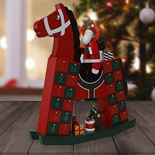 Papai Noel em um calendário de advento de cavalos - calendário de advento preenchível com 24 gavetas, perfeito para a contagem regressiva