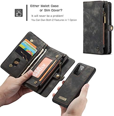 Compatível com a caixa da carteira Samsung Galaxy A32 5G, flip 2 em 1 zíper de couro destacável Caixa de carteira de couro magnético com slots de 11 cartas