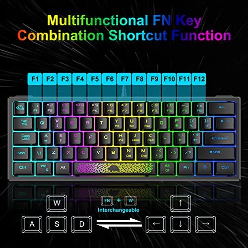Lexonelec K61 60% por cento de teclado e mouse combinando, sensação mecânica de teclado para jogos de retroilumação RGB, mouse
