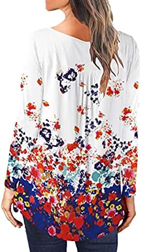 T-shirt de camiseta feminina de pullover de Wytong Novelty Botões de túnicos estampados de túnicos estampados de túnica longa de manga longa solta