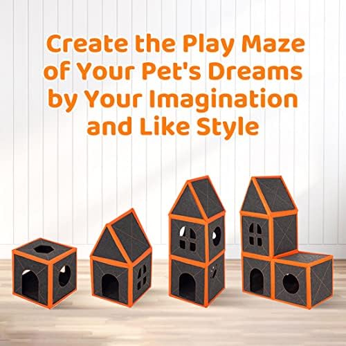 Casa de gatos, fibra modular Tiger Tough Multi-Level House Scratcher Playgrounds, Hideaway de animais de estimação DIY Hideaway Play