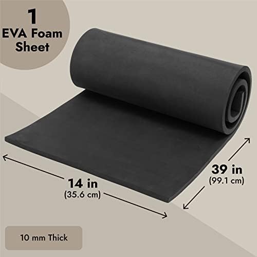 Rolo de espuma EVA de 10 mm, folha de espuma preta de 100kg/m3 de alta densidade para trajes de cosplay, projetos de artesanato, tapetes de ioga, decorações de festas, fáceis de cortar e personalizar