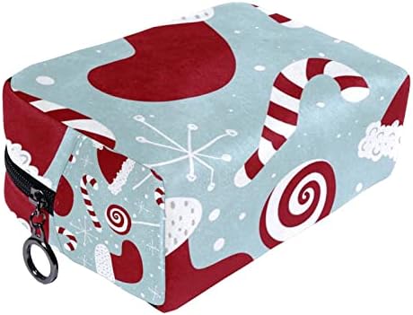 Bolsa de maquiagem tbouobt bolsa de bolsa cosmética bolsa bolsa com zíper, cartoon cenas de doces de meias de Natal padrão