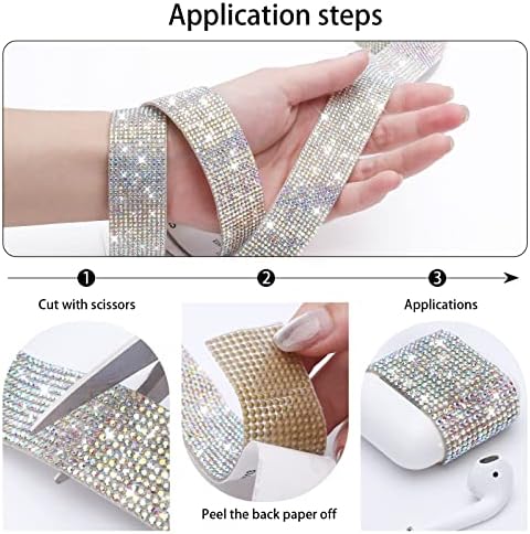 Tiras de strass auto -adesivas, fita de fita de diamante de strass cristal com strass de 2 mm brilhando para telefone para eventos