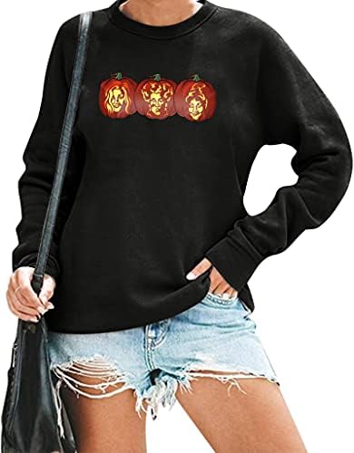 Lotucy halloween abóbora rosto moletons femininos jack o 'lanterna de abóbora Pullover de abóbora fofa de manga comprida camisa