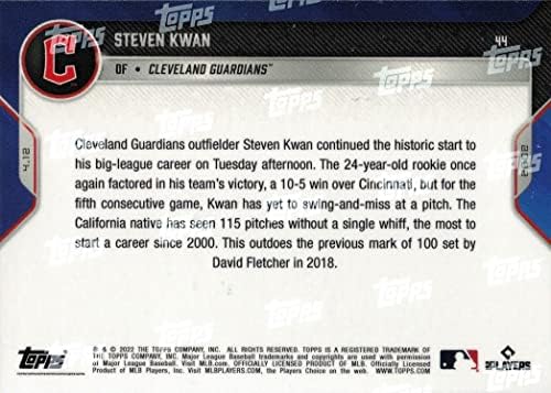 2022 Topps Now Baseball 44 Steven Kwan Rookie Card Guardians-Define Streak Record W/Zero Swings and Misses
