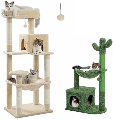 Muttroes 56,3 Tree de gato para pacote de gatos grandes 40 Cactus Cat Tree com macho de metal enlouquecer hammock de carpete
