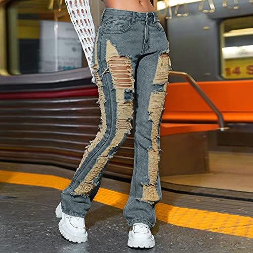Jeans de jeans largura da mulher largura BELHO BELHO BELHO BASTO DO BASTEIRO DISPOSTIDO FLARE PALAZZO PALHAS MULHERES DESTRUNHOS