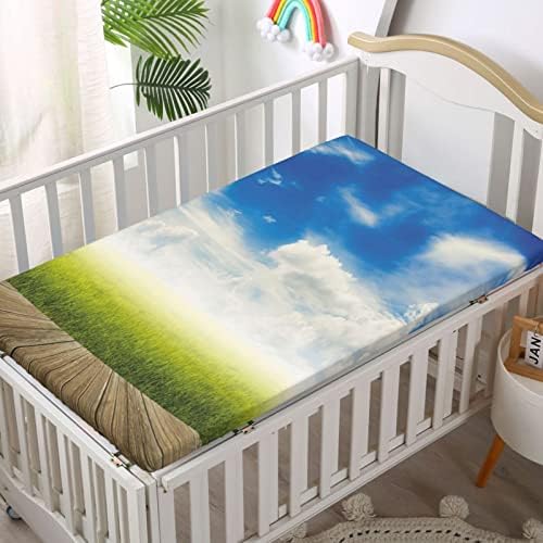 Blue Sky com tema Mini folhas de berço, lençóis de berço portáteis folhas de colchão de colchão macio de criança ou
