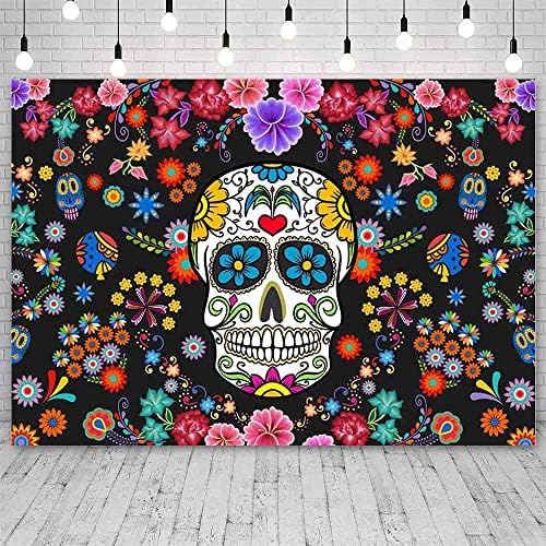 Sendy 7x5ft Day of the Dead Backdrop Mexican Sugar Skull Flower Photography Background Dia de Los Muertos Decorações de festa Banner