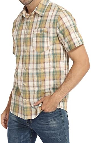 Hausein Men's Western Cowboy Manga curta Button Down camisetas xadrezas de bolso casual camisa de jaqueta de verão