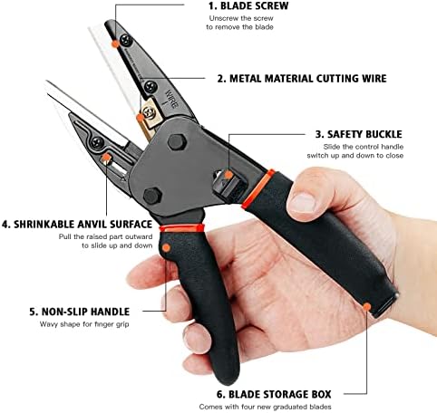 Tesouras industriais multiuso - tesouras Todo o cortador de fins, 6 em 1 com trava de segurança e corte de rosca,