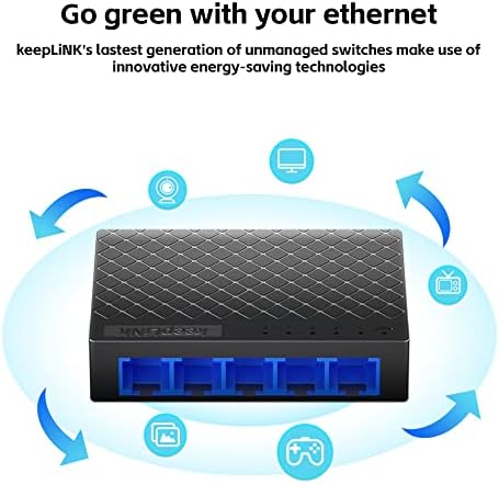 KeePlink 5 Porta Gigabit Ethernet Switch, desktop não gerenciado ou divisor de rede de montagem na parede, caixa de plástico,