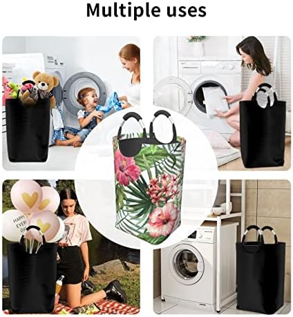 Pacote de roupas sujas de folhas tropicais, dobrável, com alça, adequado para armazenamento doméstico no armário do banheiro