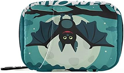 Halloween Lua cheia de lua voadora Bat Bat Aquarela Caixa de comprimidos de pílula Organizer com zíper portátil Vitamin Fish Oil Medicine Case para camping de camping viagens semanais