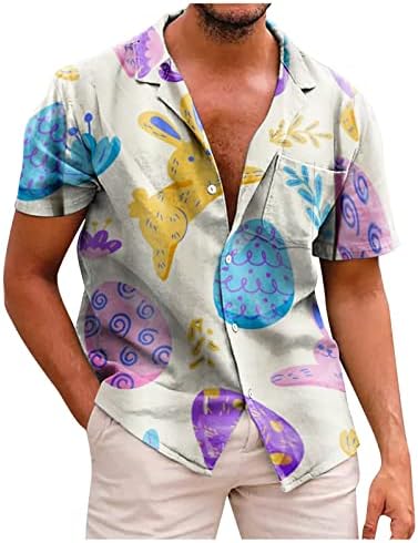 Camisas havaianas do Dia da Páscoa para homens, impressão masculina casual de manga curta
