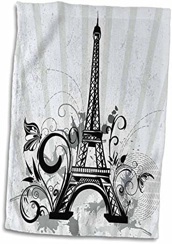 3d rosa preto e aço azul Eiffel Tower com faróis e borboletas toalhas de mão, 15 x 22, multicolor