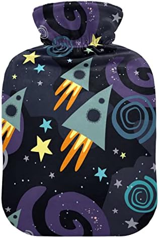 Orencol Funny Space Star Rocket Galaxy Hot Bottle Bottle Water Water Saco com tampa para compressão quente e fria 1 litro