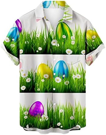 XIPCOKM Feliz camisetas de Páscoa para homens ovos de coelho fofos camisas de lapela impressas de manga curta Botton
