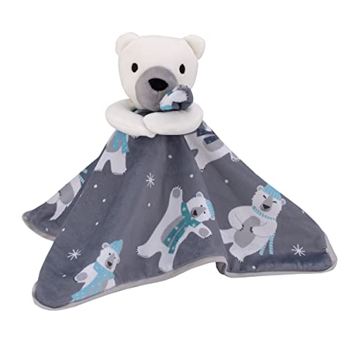 Urso polar de nojo cinza, branco e gelo azul super macio de inverno sherpa cobertor de bebê e cobertor de segurança