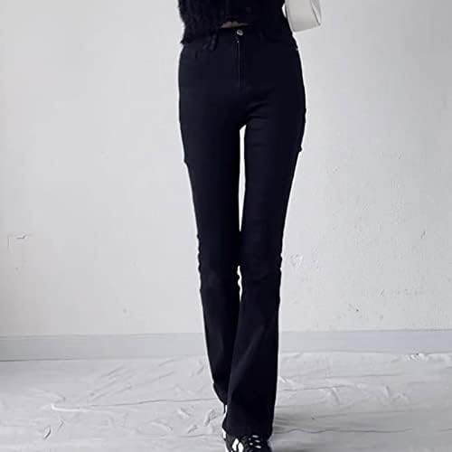 Jeans de fundo sino magro para mulheres de cintura alta alongamento slim fit jeans jeans altos altos jeans para junior