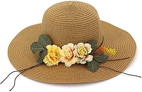 Chapéus de palha para mulheres larga chapéu de sol da praia com capa de flores chapéu de praia Caps de beisebol do