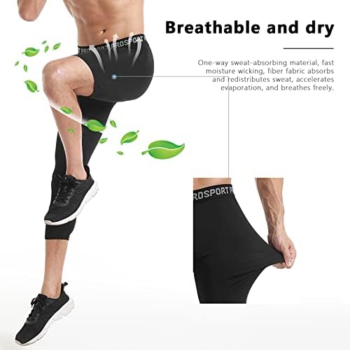 Calças de compressão masculinas de Blaward 3/4 Tights de uma perna Athletic Base Leggings para executar basquete de ioga, pacote