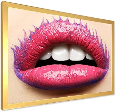 Designq Belas lábios femininos com batom rosa Arte da parede emoldurada moderna