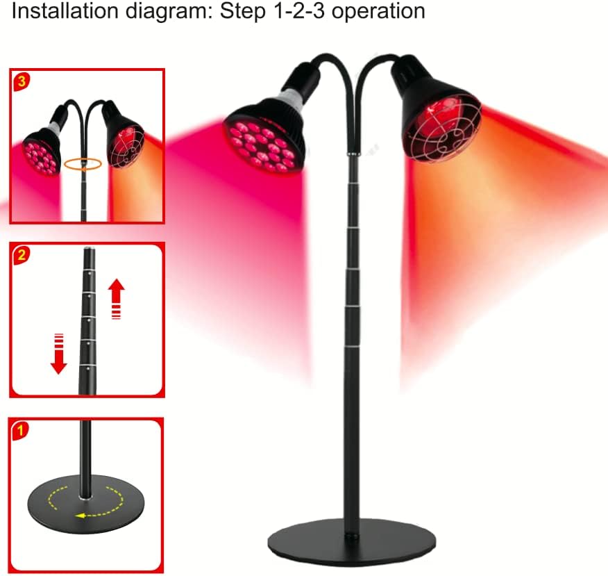 Terapia com luz vermelha de 54w de 54w e terapia com lâmpadas de calor infravermelho de 150W, altura de 29 -79, 15/30/45/60 min