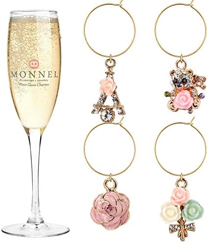 P412 Crystal Rose Urrador Flores de vinho Charms de vidro marcador de vidro para festa com bolsa de veludo
