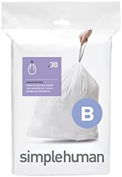 Simplehuman Código B Sacos de lixo de cordão personalizado em pacotes de dispensadores, 30 contagem, 6 litros / 1,6 galão, branco