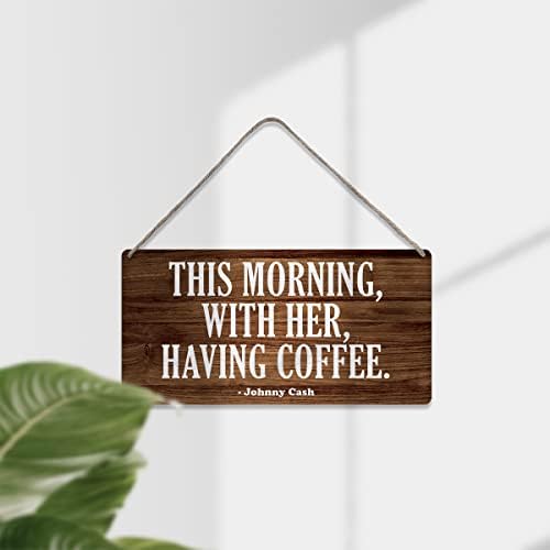 Decoração de parede de estilo country esta manhã com ela tendo café sinais de madeira rústica cozinha pendurada placa de parede
