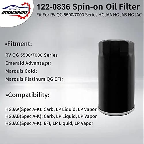 122-0836 Filtro de óleo │ Reposição para RV QG 5500/7000 Série HGJAA ​​HGJAB HGJAC Spin-On │ RePlaces 01220836, B7238, Ph2875, Ph10027