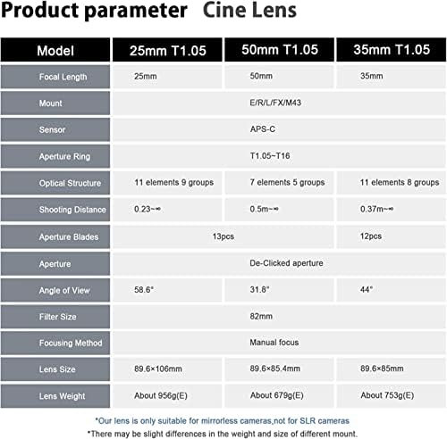 7artisans 50mm T1.05 APS-C Lens Vision Series Lente Cine Lens grande Abertura Lente -T20, x-t30, x-pro2.etc
