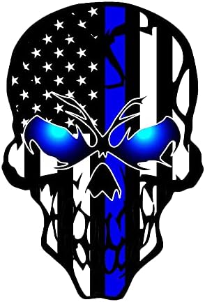 2 Decalques de carros Pacote adesivos Skull Reflection US Bandy com linha azul fina, homenageando os adesivos de vinil da polícia da polícia Van Caminhões Van Homens Homens Menas Decalques de Laptop Decalques de Laptop Skateboard Bumper Janela