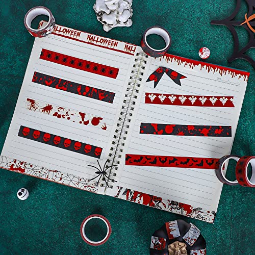Whaline 12 Rolls Halloween Washi Tapes sangrentos fitas decorativas de fitas de mascaramento de padrão de gaventa de sangue assustador para Halloween Scary Scrapbook Journal Diy Craft Gift embrulhando, 16,4ft