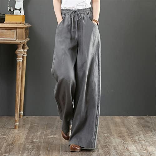 Calça de corredor Mulheres calças de verão para mulheres calças de linho feminino Canda alta calça de bolso sólido