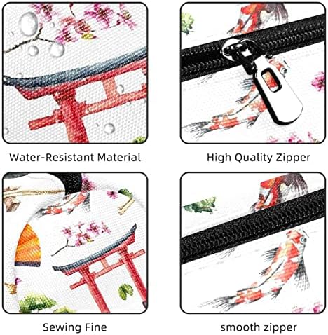 Saco de maquiagem pequeno, organizador cosmético de viagem com zíper para mulheres e meninas, o fã retrô Koi Cherry Blossom Japanese System