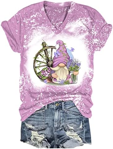 Camas de camiseta femininas Pacote de páscoa feminina tingido de pescoço e de mangas curtas de mangas curtas camisetas
