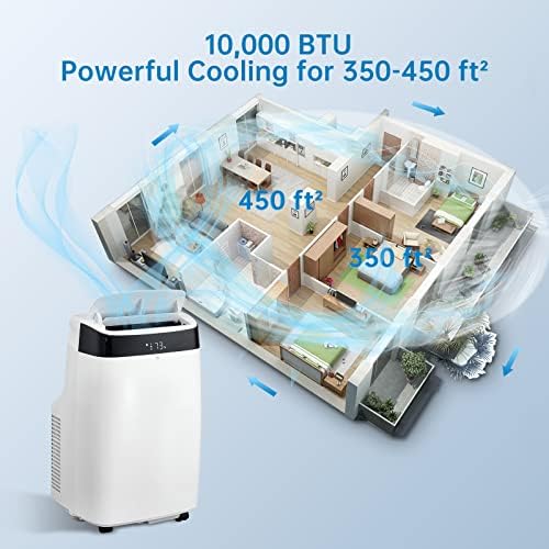 Air Condicionado portátil 10000 BTU, portátil AC/ar condicionado com controle remoto para sala de até 450 pés quadrados, 3 em 1 Funções/Display Digital/24 horas Tempor